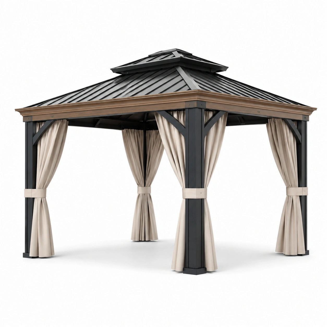 Altana ogrodowa aluminiowa z dachem stalowym 3x4m beżowo-czarna